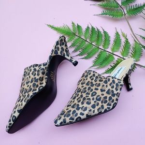 Vintage Leopard print kitten heel mules